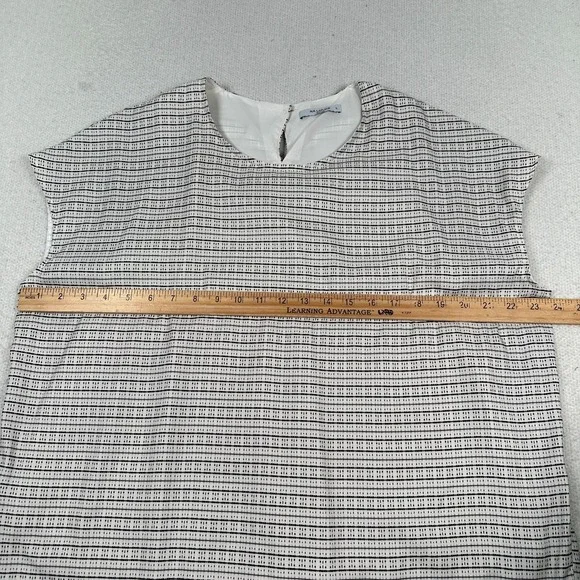 MM LaFleur Blouse Top Women Large Stripe Micro Check Minimal Black White - Picture 7 of 9